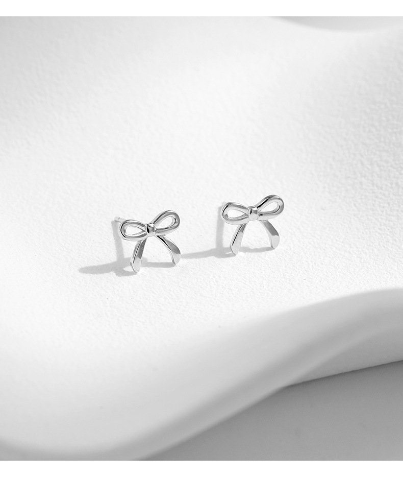 Minimalist Sterling Silver Bowknot Stud Earrings Silver