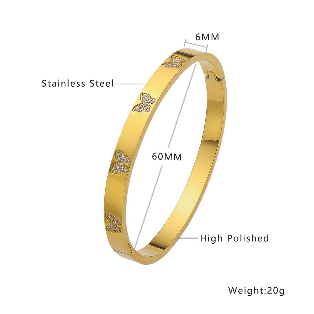 Luxe Butterfly Bangle - 18K Gold-Plated Titanium Steel Bracelet with Crystals Gold