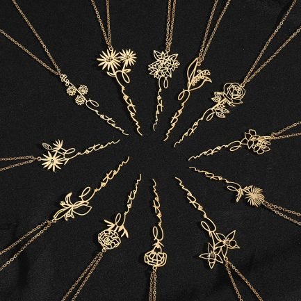 Birth Month Flower Necklace Name Jewelry