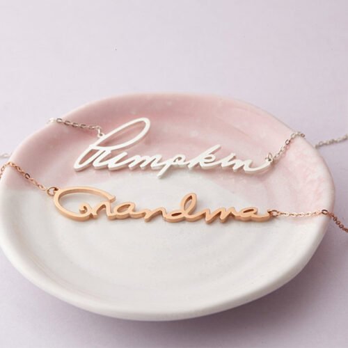 Custom Name Necklace In Cursive Gold Vermeil