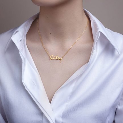 Custom Name Necklace In Cursive Gold Vermeil