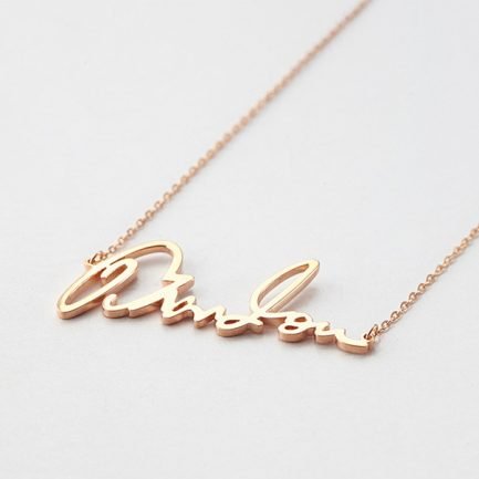 Custom Name Necklace In Cursive Gold Vermeil Rose Gold