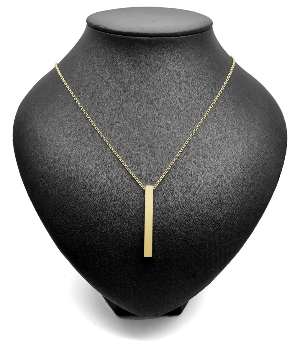 Gold Plated Name Necklace with a Bar Pendant - Gold