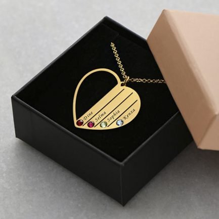 1-7 Name Custom Necklace Round Pendant with Heart 925 Silver