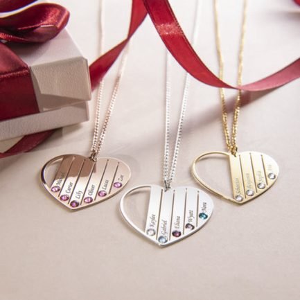 1-7 Name Custom Necklace Round Pendant with Heart 925 Silver