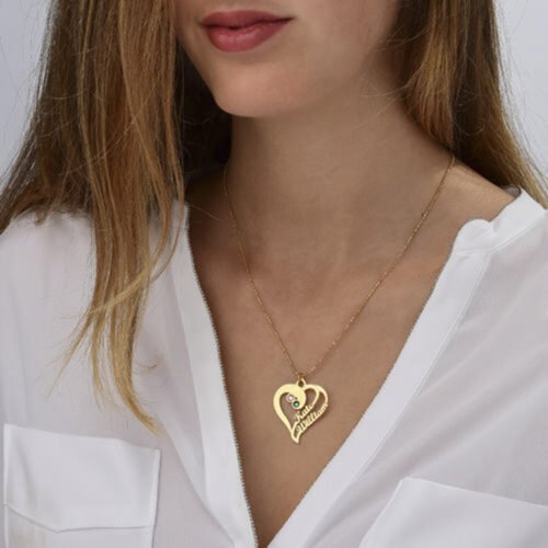 Sterling Silver Heart Pendant Name Necklace 2 Names