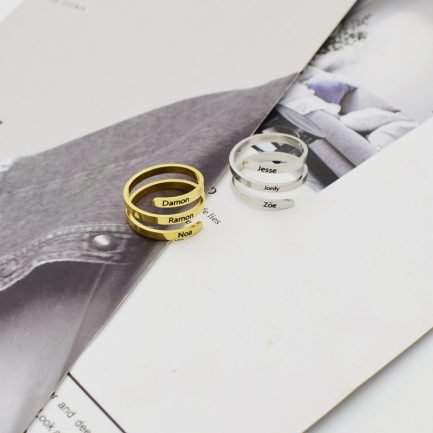 Custom Helical Opening Ring - Engrave Your Story with 3 Names