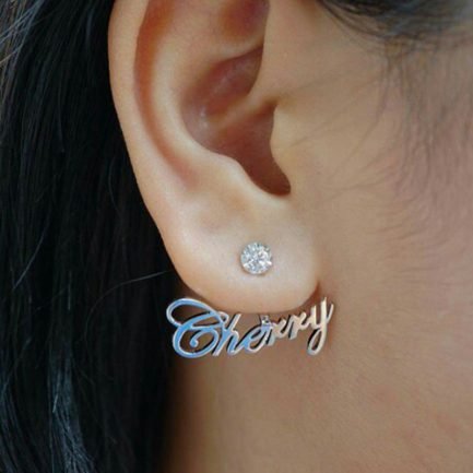 Custom Name Back-to-Front Earrings with Pearl or Zircon Accent