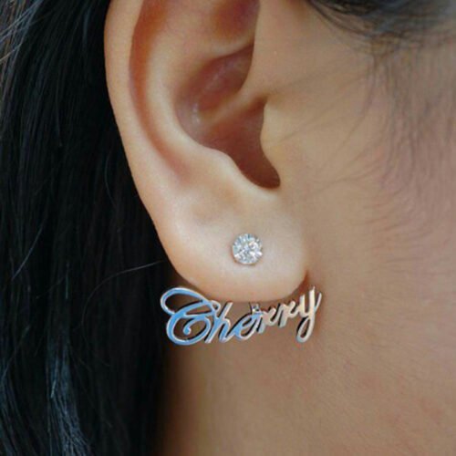 Custom Name Back-to-Front Earrings with Pearl or Zircon Accent
