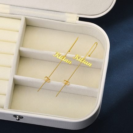 Signature Name Bar Earrings - Personalized Straight Stick Design with Birthday Stone Accent – Bild 14