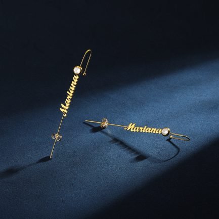 Signature Name Bar Earrings - Personalized Straight Stick Design with Birthday Stone Accent – Bild 5