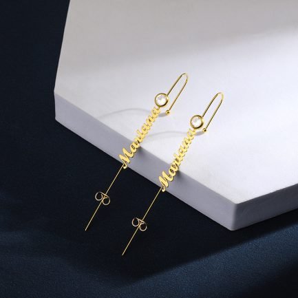 Signature Name Bar Earrings - Personalized Straight Stick Design with Birthday Stone Accent – Bild 6