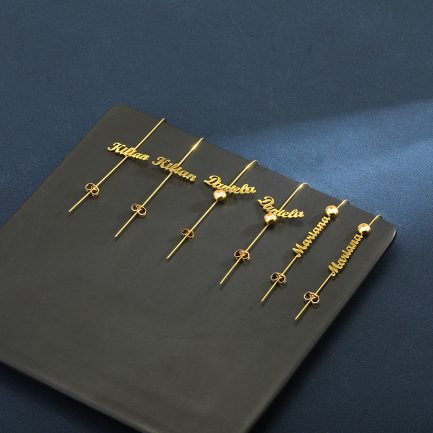 Signature Name Bar Earrings - Personalized Straight Stick Design with Birthday Stone Accent – Bild 3