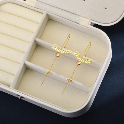 Signature Name Bar Earrings - Personalized Straight Stick Design with Birthday Stone Accent – Bild 9
