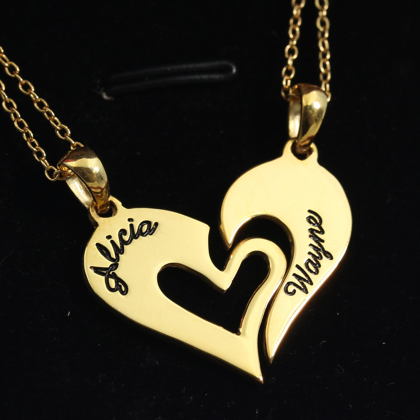 Custom Name Couples Heart Necklace Set