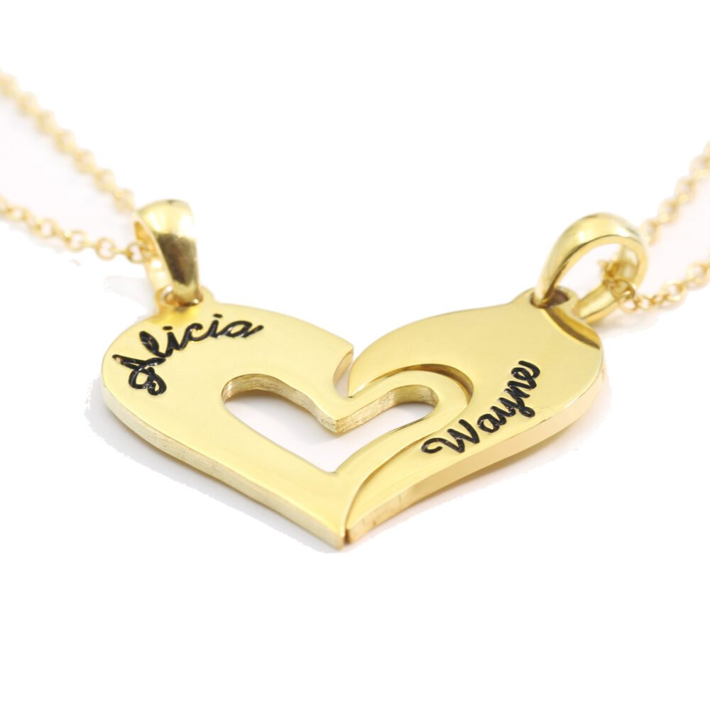 Custom Name Couples Heart Necklace Set