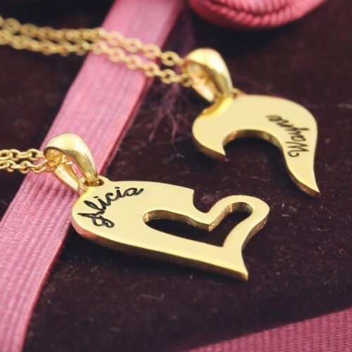S925 Custom Name Couples Heart Necklace Set