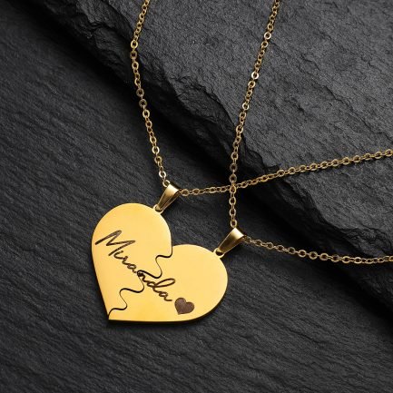 Custom Name Necklaces Set for Couples Two Souls One Heart
