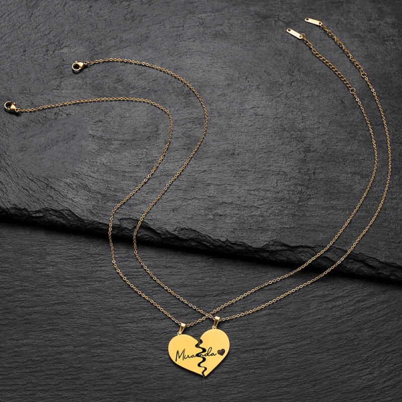 Custom Name Necklaces Set for Couples Two Souls One Heart