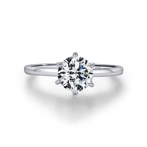 925 Sterling Silver Six-prong 1-carat Moissanite Solitaire Ring