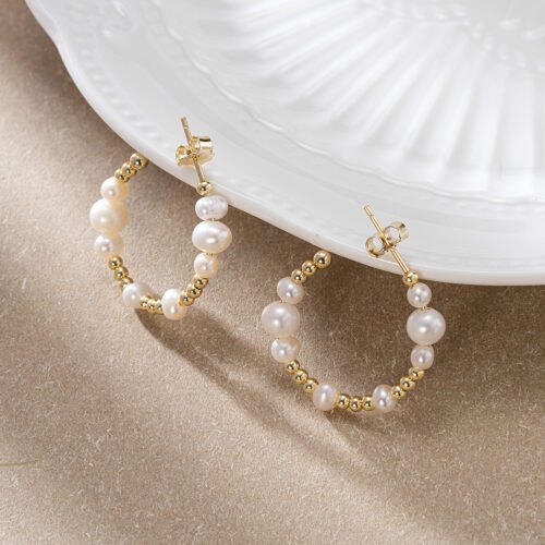 Baroque Pearls S925 Gold Vintage Hoop Earrings