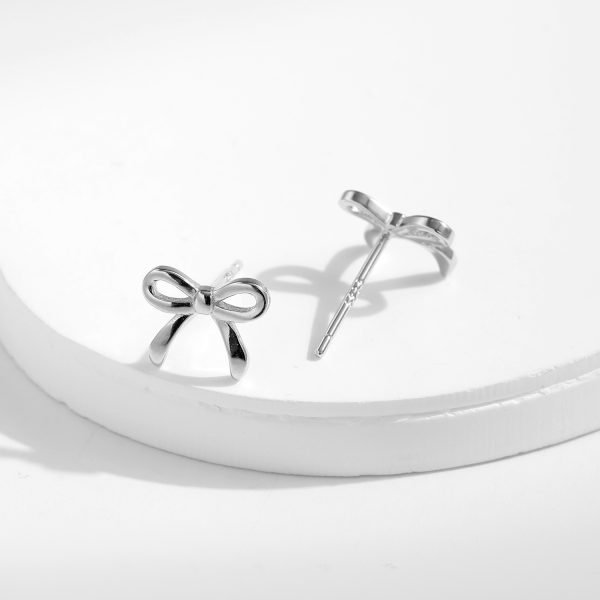 MInimalist Sterling Silver Bowknot Stud Earrings Silver