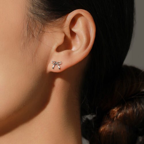Minimalist Sterling Silver Bowknot Stud Earrings