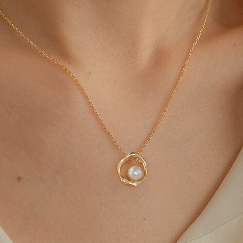 S925 Mobius Pearl Pendant Gold Necklace