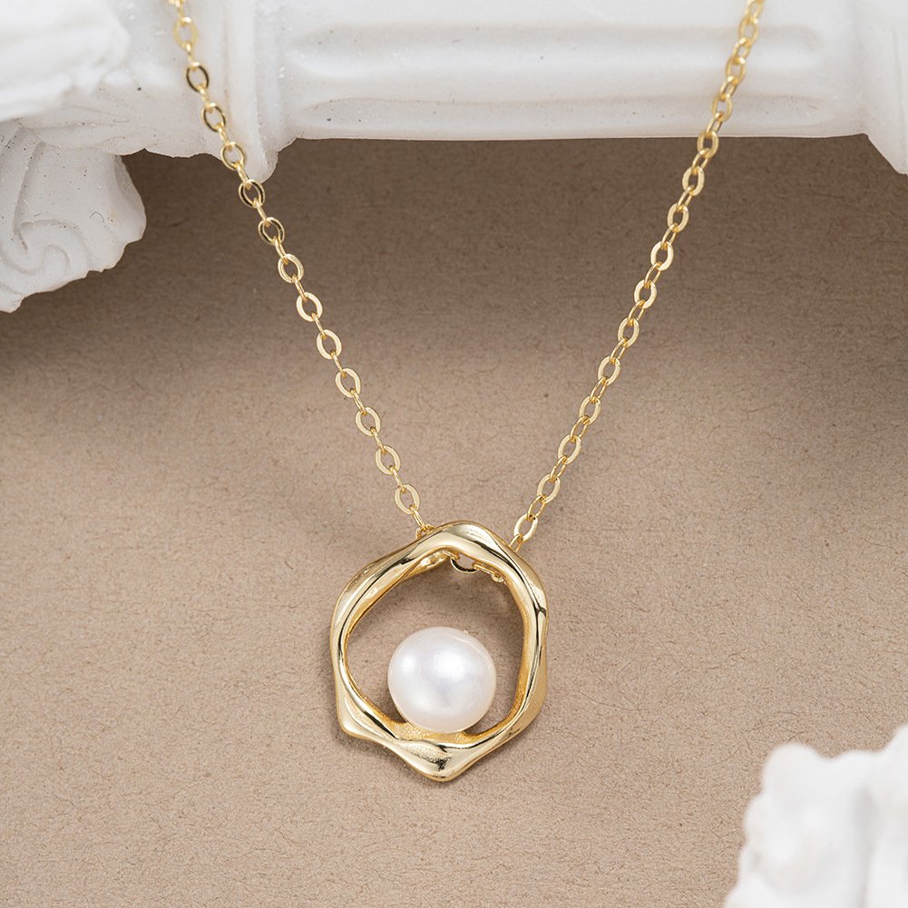 S925 Mobius Pearl Pendant Gold Necklace