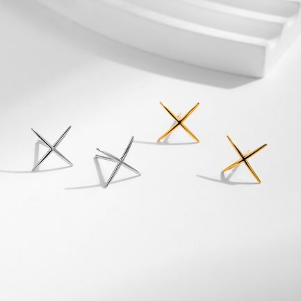 Tiny Sterling Silver Stud Cross Earrings - Close Look
