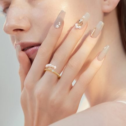14k Gold Plated Sterling Silver Pearl and Diamond Ring