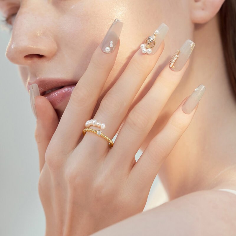 14k Gold Plated Sterling Silver Pearl and Diamond Ring