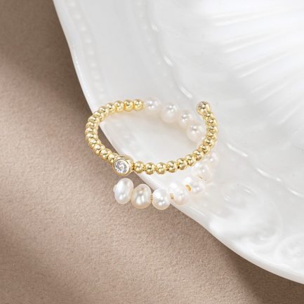 14k Gold Plated Sterling Silver Pearl and Diamond Ring