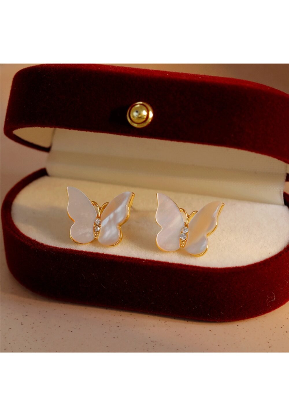925 Silver Post White Mother of Pearl Butterfly Stud Earrings
