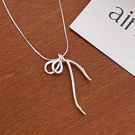 925 Sterling Silver Delicate Bow Pendant Necklace with Cubic Zirconia