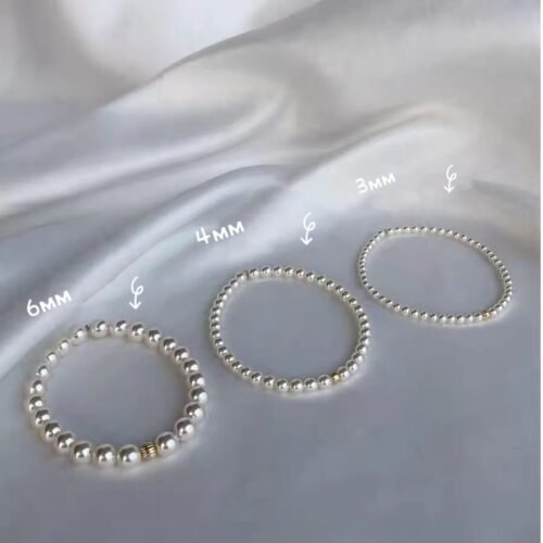 S925 Sterling Silver 14K Gold-Plated Elastic Pearl Bead Bracelet