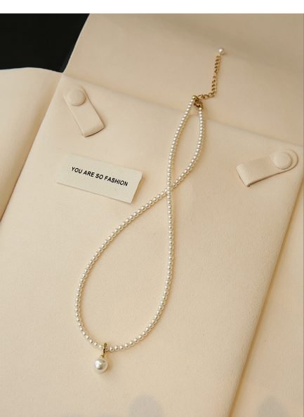 S925 Sterling Silver 14K Gold-Plated Imitation Pearl Necklace with Detachable Pendant
