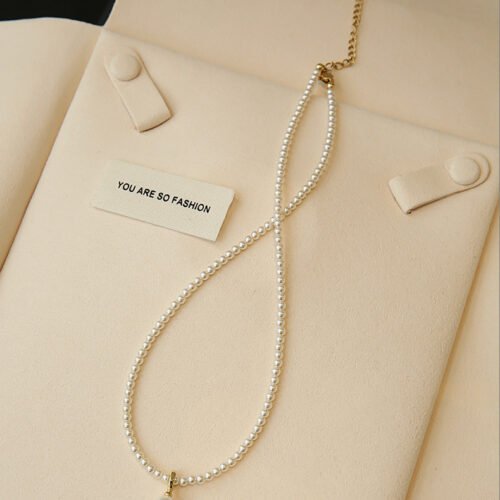 S925 Sterling Silver 14K Gold-Plated Imitation Pearl Necklace with Detachable Pendant