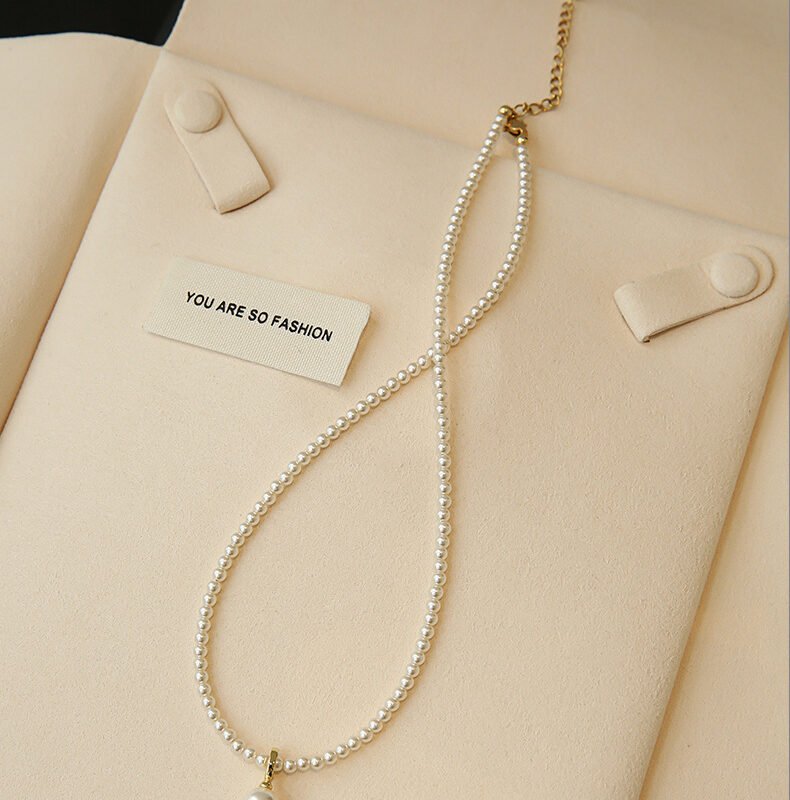 S925 Sterling Silver 14K Gold-Plated Imitation Pearl Necklace with Detachable Pendant