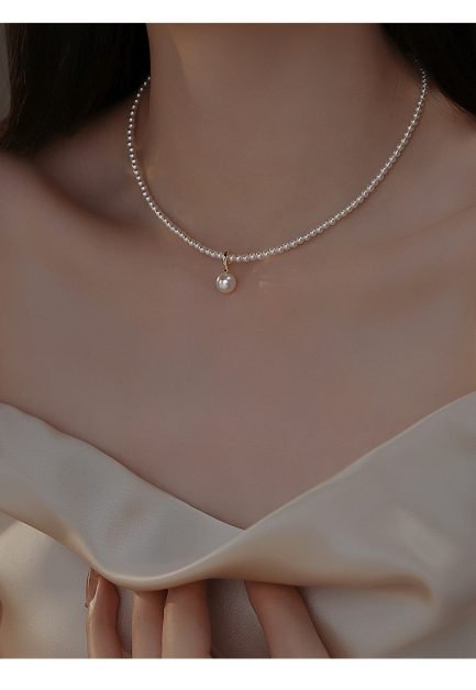 S925 Sterling Silver 14K Gold-Plated Imitation Pearl Necklace with Detachable Pendant