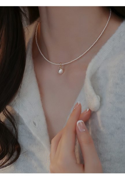 S925 Sterling Silver 14K Gold-Plated Imitation Pearl Necklace with Detachable Pendant