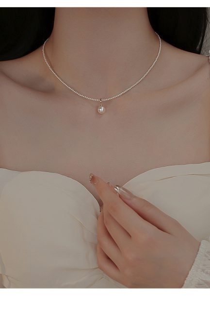 S925 Sterling Silver 14K Gold-Plated Imitation Pearl Necklace with Detachable Pendant
