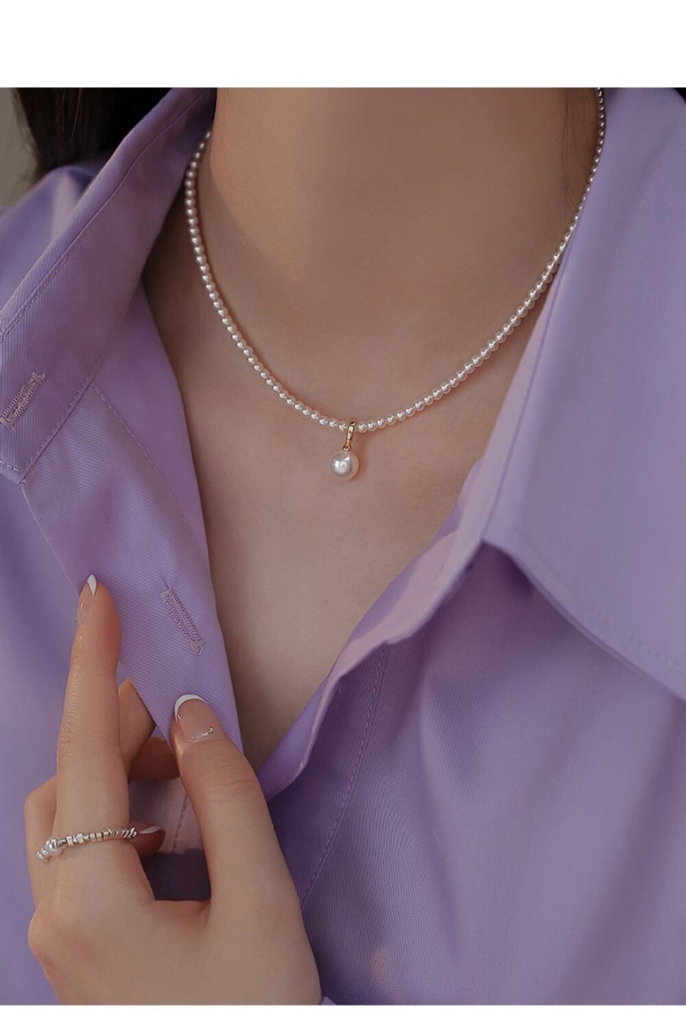 S925 Sterling Silver 14K Gold-Plated Imitation Pearl Necklace with Detachable Pendant
