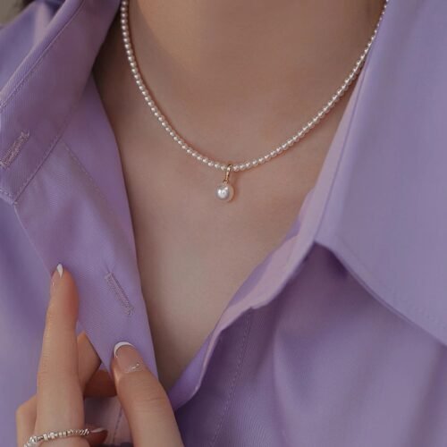 S925 Sterling Silver 14K Gold-Plated Imitation Pearl Necklace with Detachable Pendant