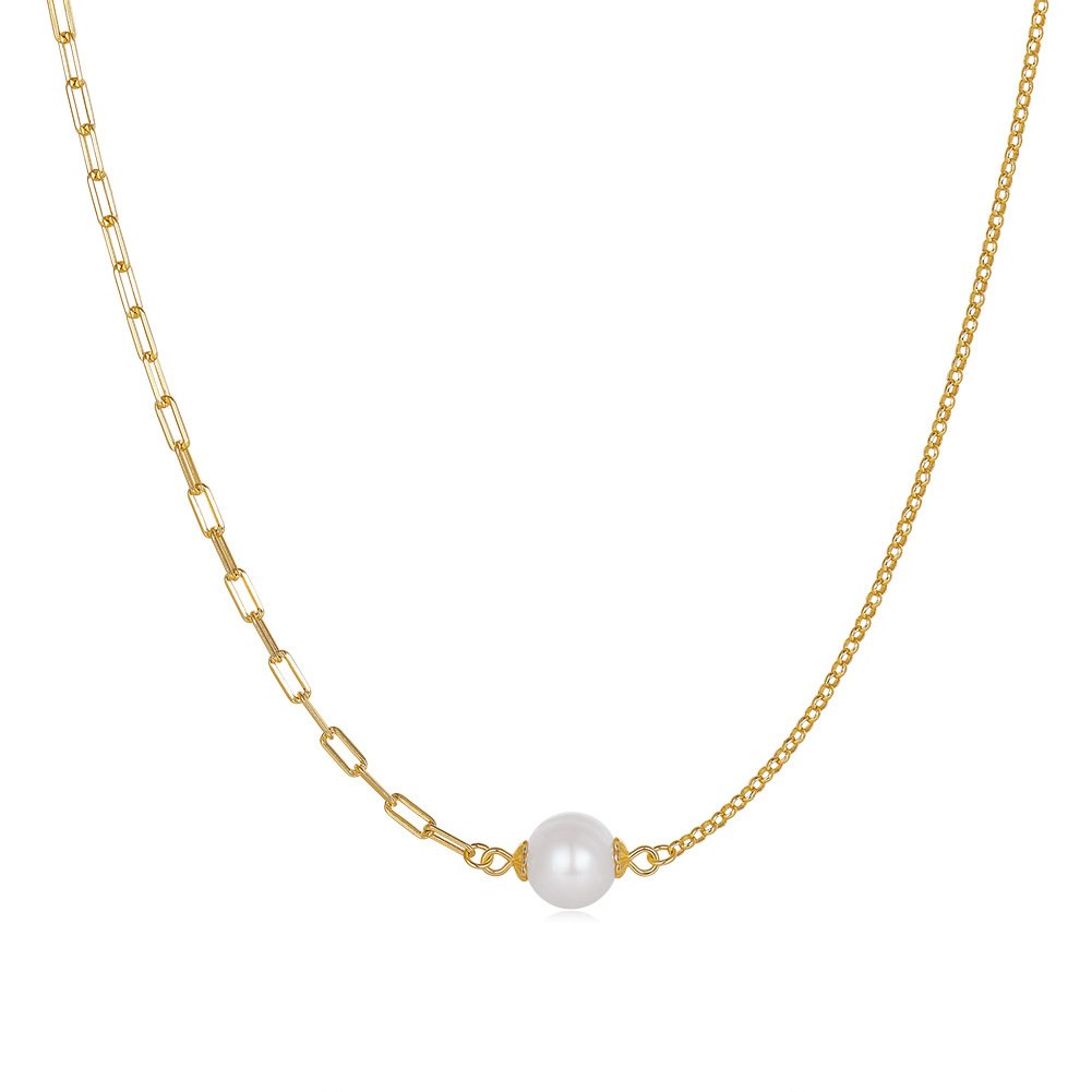 14k Gold Plated Sterling Silver Freshwater Pearl French Paperclip Chain Necklace