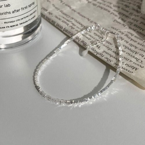 S925 Sterling Silver Minimalist Versatile Crushed Silver Bead Bracelet