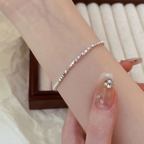 S925 Sterling Silver Minimalist Versatile Crushed Silver Bead Bracelet