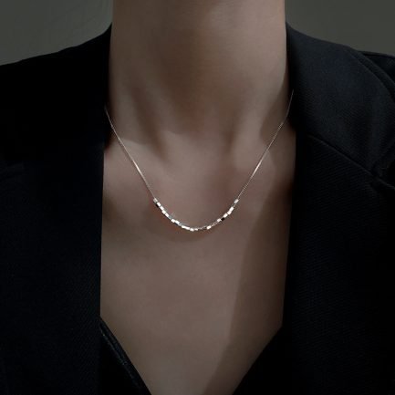 S925 Sterling Silver Simple Geometric Square Cube Bead Chain Necklace