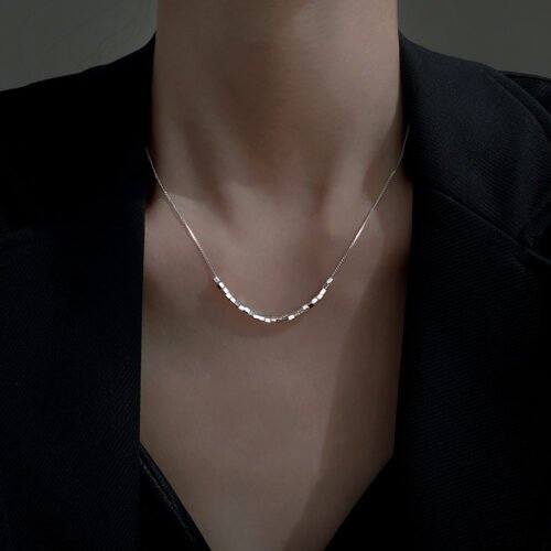 S925 Sterling Silver Simple Geometric Square Cube Bead Chain Necklace