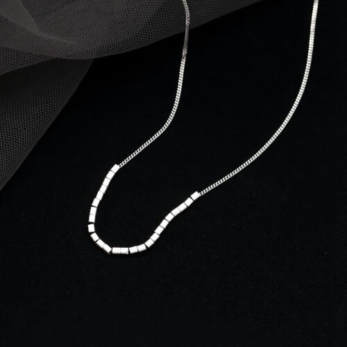 S925 Sterling Silver Simple Geometric Square Cube Bead Chain Necklace